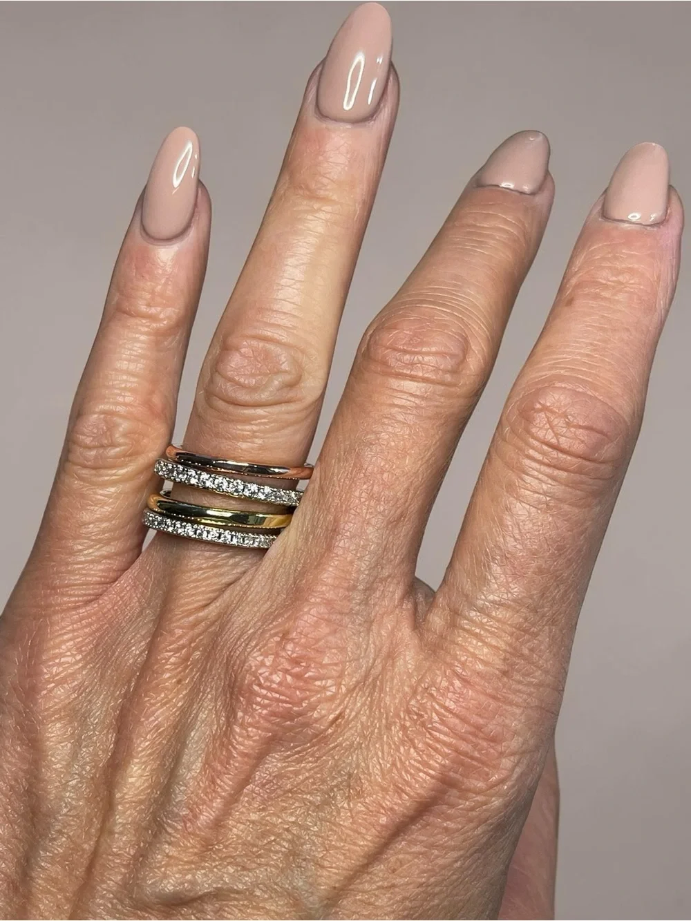 Mixed Metal Interlocking Multi Band Ring Pave Crystal Statement Ring Size 6.5